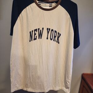 Cream and Navy Raglan Short Sleeve Tee with 'New York' Print